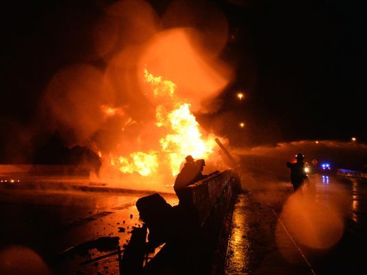 Fuel Hauling Semi Truck Crashes into Another Truck on I-75 in Michigan